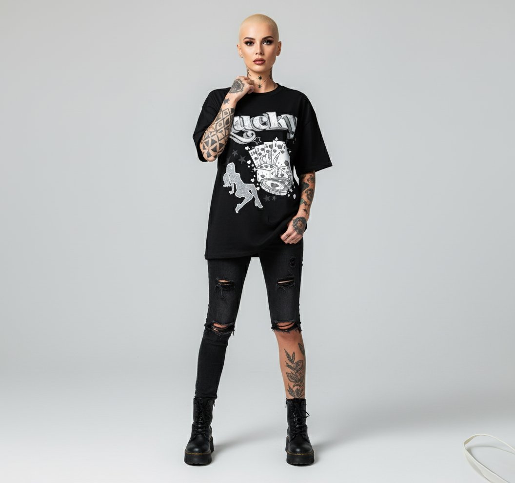 LUCKY BLACK TEE - obrazek 3